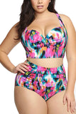 Women's Floral Print Ruched High Waisted Plus Size Bikini Set Swimsuit