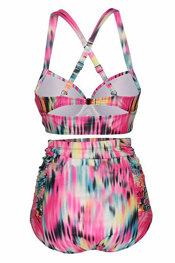 Women's Floral Print Ruched High Waisted Plus Size Bikini Set Swimsuit