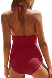 Women's Sexy High Neck Pleated Halter One Piece Swimsuit