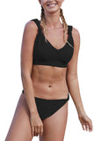 Women's Sporty Solid Knotted Bikini Swimwear Black