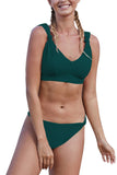 Women's 2 Piece Solid Knot Shoulder Straps Bikini Set