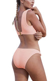 Women's Sporty V Neck Plain Knotted Bikini Set Pink