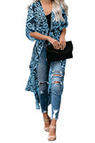 Floral Print Open Front Half Sleeve Duster Kimono With Tie Blue