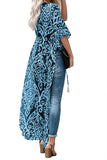 Floral Print Open Front Half Sleeve Duster Kimono With Tie Blue