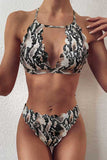 Women's Sexy Snakeskin Print Scalloped Hem Halter Bikini Set