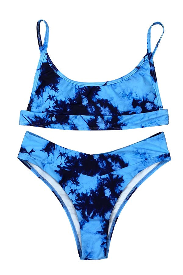 Women's Sexy Tie Dye High Cut Bikini Set Blue