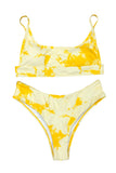 Scoop Neck Tie Dye High Cut Bikini Set Yellow