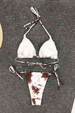 Women's Tie Dye Halter Open Back String Triangle Bikini Set
