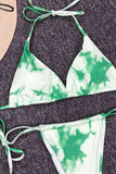Women's Backless Halter Tie Dye String Triangle Bikini Set