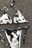 Women's Sexy Tie Dye String Triangle Bikini Set Grey