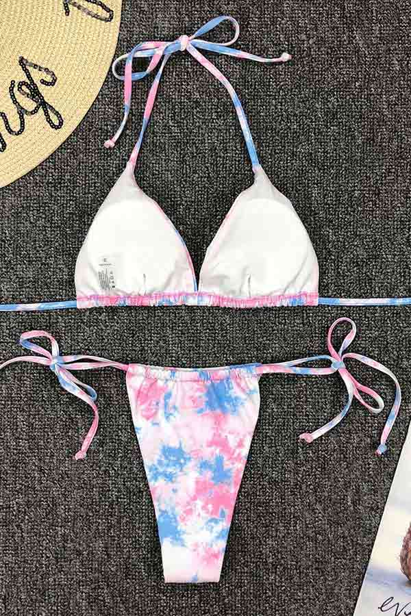 Women's Open Back Lace Up Tie Dye String Bikini Set