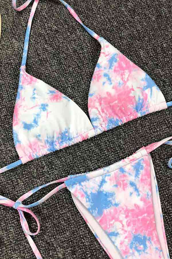 Women's Open Back Lace Up Tie Dye String Bikini Set