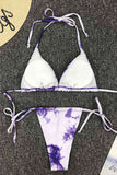 Tie Dye Halter Top String Triangle Bikini Set For Women