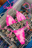 Women's Sexy Halter Triangle Top Tie Dye String Bikini Set Pink