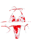 Tie Dye Triangle Halter Top String Bikini Set For Women Red