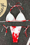 Tie Dye Triangle Halter Top String Bikini Set For Women Red