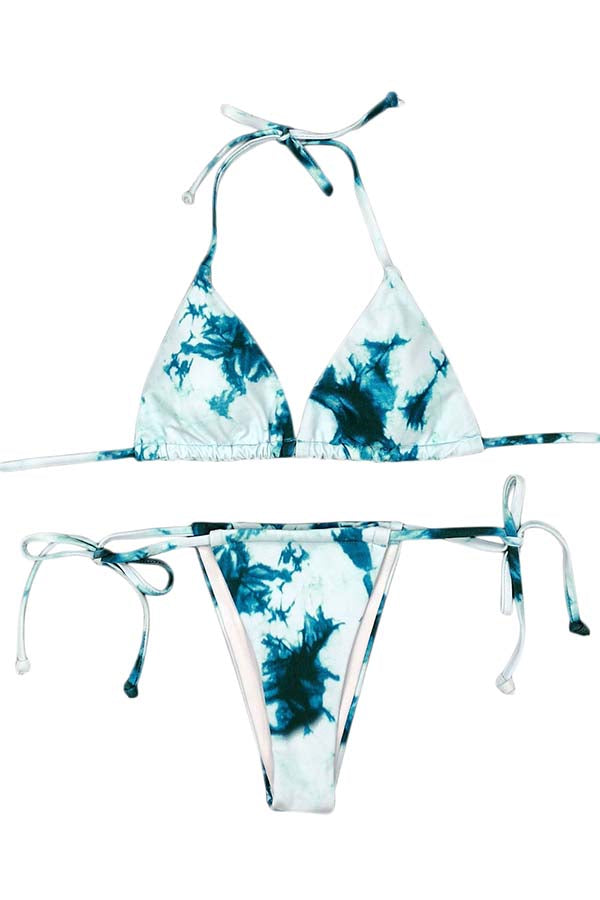 Women's Sexy Halter Top Tie Dye String Bikini Set Turquoise