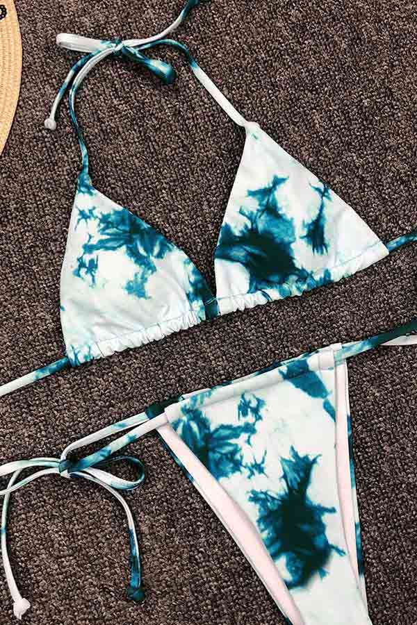 Women's Sexy Halter Top Tie Dye String Bikini Set Turquoise