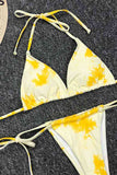 Women's Tie Dye Backless Lace Up Triangle Bikini Set Yellow