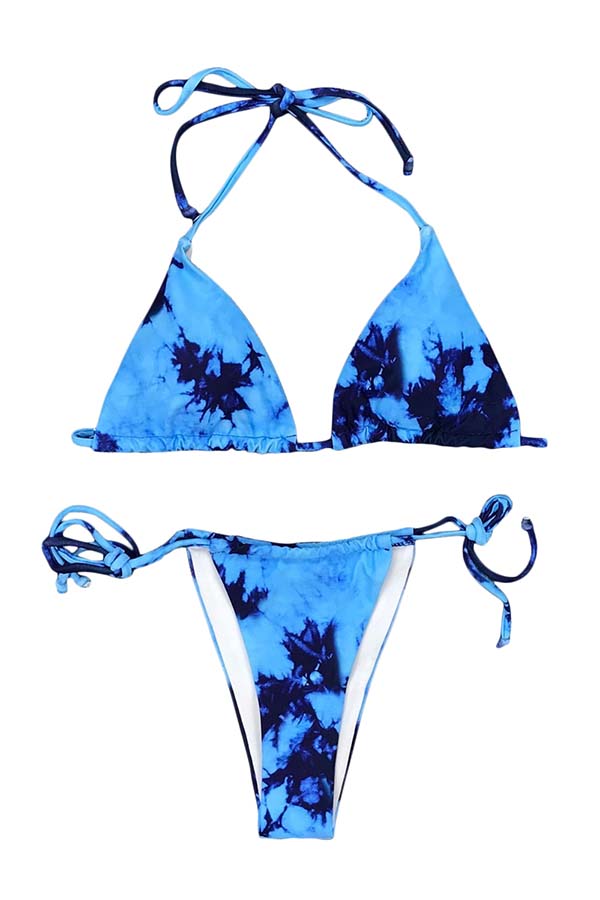 Women's Sexy Halter Top Tie Dye String Bikini Set Navy Blue