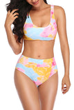 Sports Scoop Neck Tie Dye High Waisted Two Piece Swimsuit