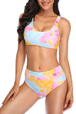 Sports Scoop Neck Tie Dye High Waisted Two Piece Swimsuit