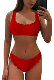 Women's Two Piece Swimsuit Solid Scalloped Crop Top And Panty Bikini Set