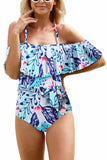 Women's Off Shoulder Ruffle Floral Print One Piece Swimsuit