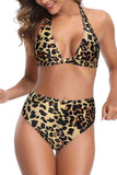 Women's Leopard Print Halter High Waisted Bikini Set Bathing Suits