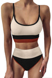 Women's 2 Piece Swimsuit Spaghetti Straps Color Block High Waisted Bikini Set