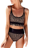 Women's 2 Piece Swimsuit Spaghetti Straps Color Block High Waisted Bikini Set