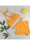 Solid Triangle Top Cut Out Side Bikini Set Ginger