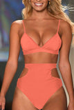 Triangle Top High Waisted Plain Two Piece Swimsuit Tangerine