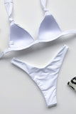Halter Pleated High Cut Thong Two Piece Swimsuit White