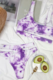 Tie Dye Cut Out High Waisted Two Piece Swimwear Purple