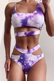Tie Dye Cut Out High Waisted Two Piece Swimwear Purple