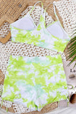 Tie Dye Shirred Boyshort Bottom Two Piece Swimsuit Olive Green