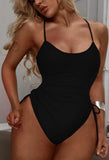 Sexy Ruched String High Cut One Piece Swimsuit