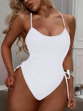 Sexy Ruched String High Cut One Piece Swimsuit