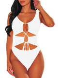 High Leg Cut Out Ruched One Piece Swimsuit for Women