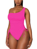 One Shoulder One Piece Swimsuits Ruched Drawstring Bathing Suits Swimwear