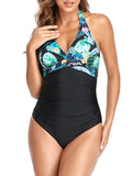 Printed Tummy Control Halter One Piece Swimsuit