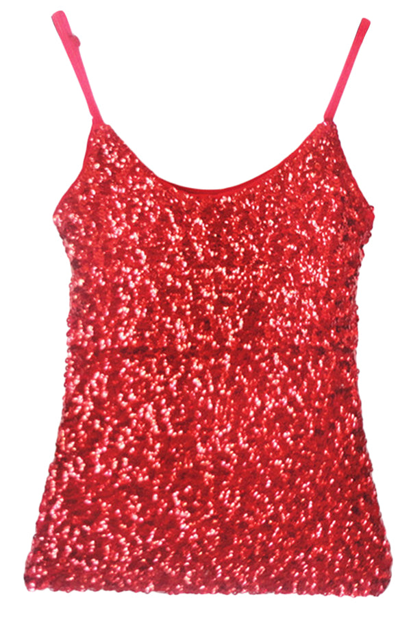 Red Slimming Ladies Sleeveless Strap Sequined Camisole Top