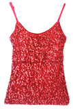 Red Slimming Ladies Sleeveless Strap Sequined Camisole Top