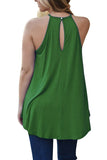 Halter Sleeveless Lace Patchwork Cut Out Loose Tank Top Green