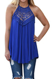 Halter Sleeveless Lace Patchwork Cut Out Loose Tank Top Sapphire Blue