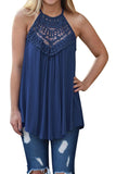 Halter Sleeveless Lace Patchwork Cut Out Loose Tank Top Navy Blue