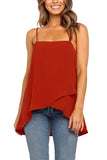 Solid Square Neck High Low Cami Top Red