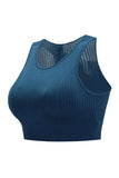 Women's Sleeveless Breathable Plain Sports Crop Top Blue