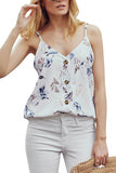 Casual V Neck Floral Print Button Front Cami Top White